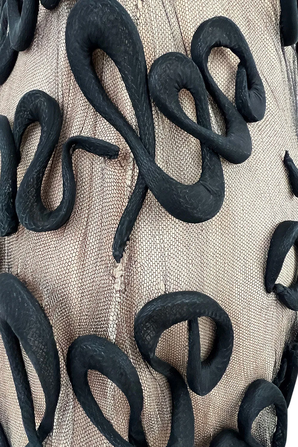 Exquisite Fall 2000 Jean Paul Gaultier Haute Couture Nude & Black Net 3D 'Script' Dress