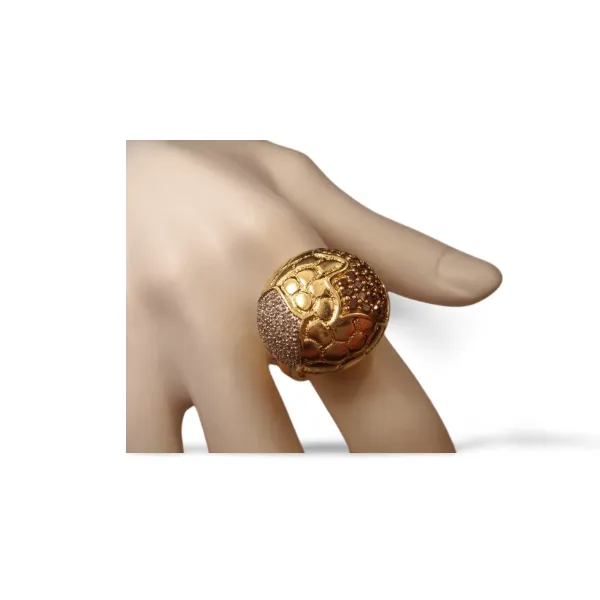 Fabulous Estate 14K Yellow Gold Champagne Diamond Beehive Nugget Handmade Ring