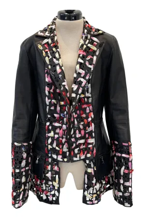 Fantastic Spring 2011 Chanel by Karl Lagerfeld Runway Look 48 Leather Jacket w Floral Silk Detailing