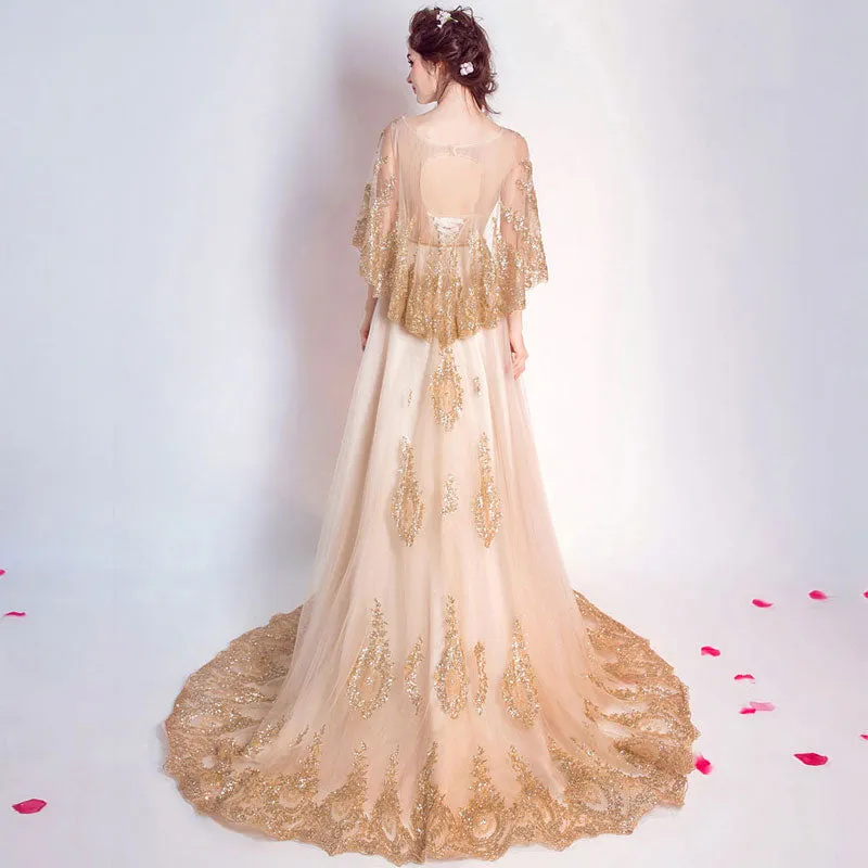 [Final Sale] Luxury Cloak Gold Evening Prom Dress