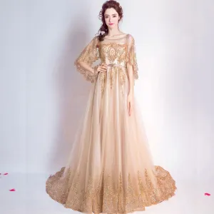 [Final Sale] Luxury Cloak Gold Evening Prom Dress