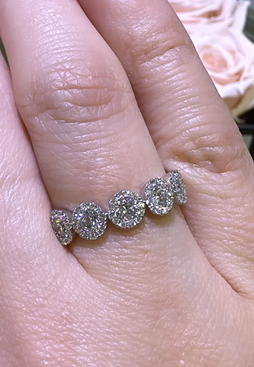 Five Stone Round Cut with Halo Diamond Ring 0.83ct tw
