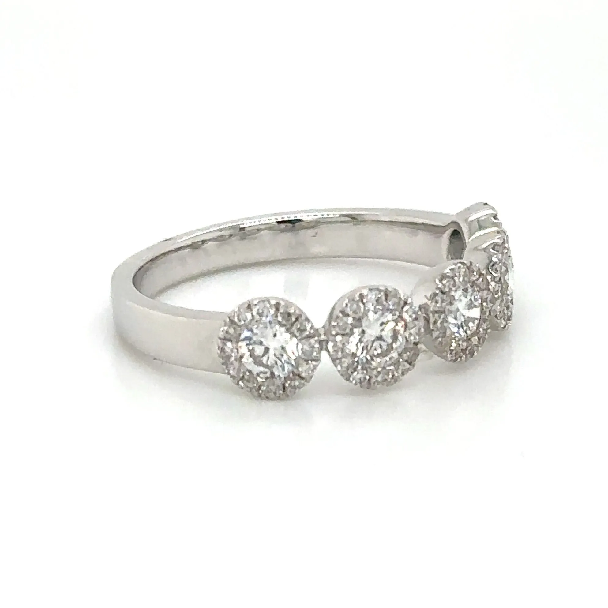 Five Stone Round Cut with Halo Diamond Ring 0.83ct tw