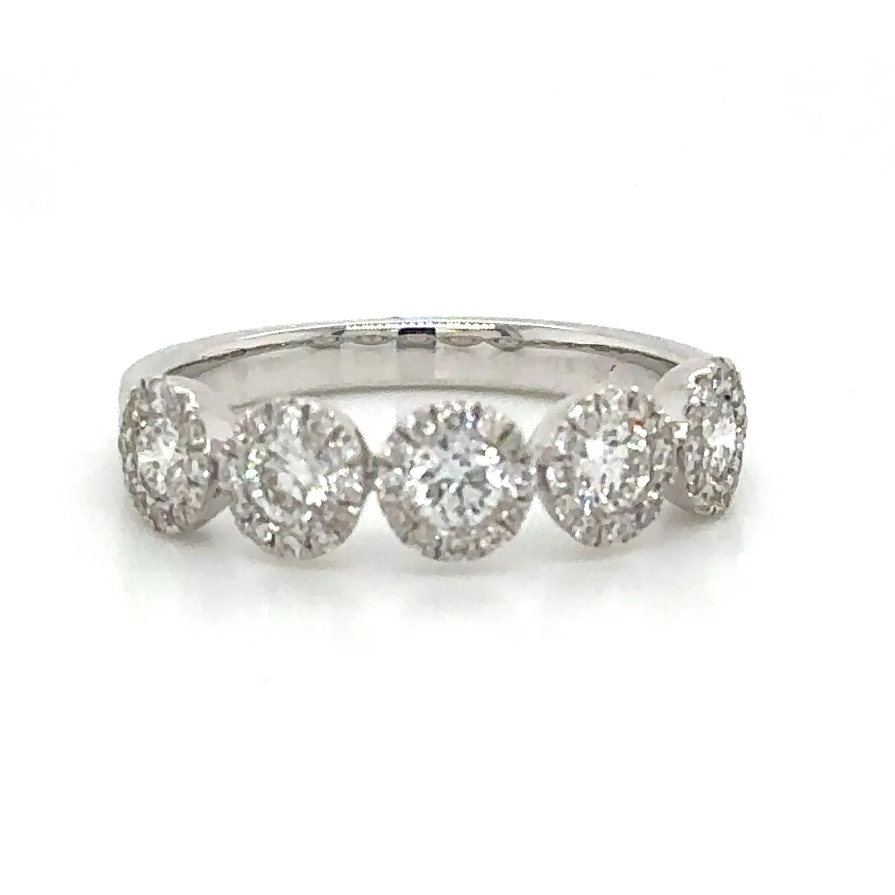 Five Stone Round Cut with Halo Diamond Ring 0.83ct tw