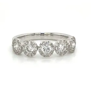 Five Stone Round Cut with Halo Diamond Ring 0.83ct tw
