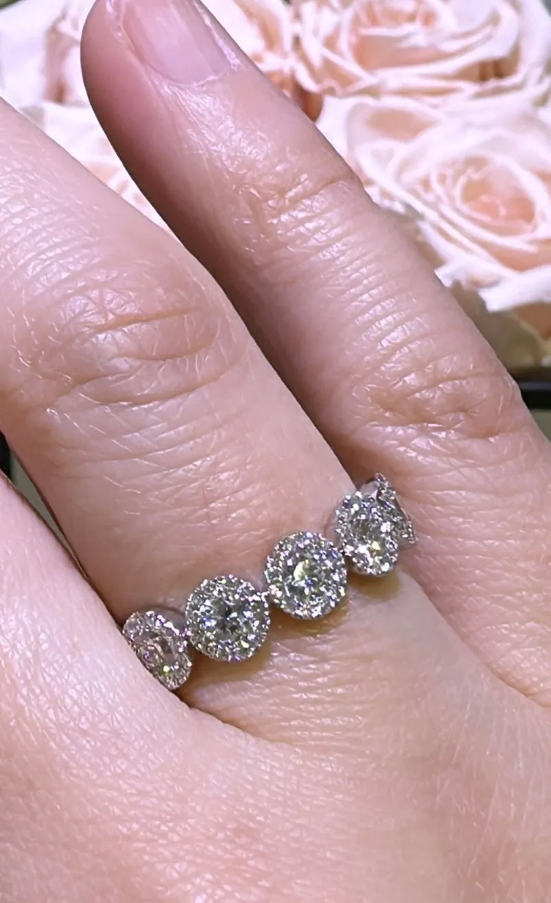 Five Stone Round Cut with Halo Diamond Ring 0.83ct tw