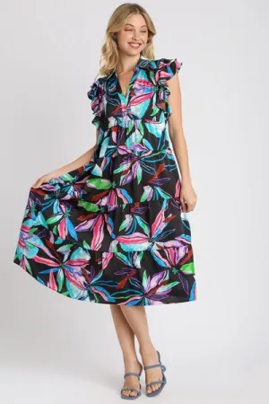 Flair For Style Black Tiered Midi Dress