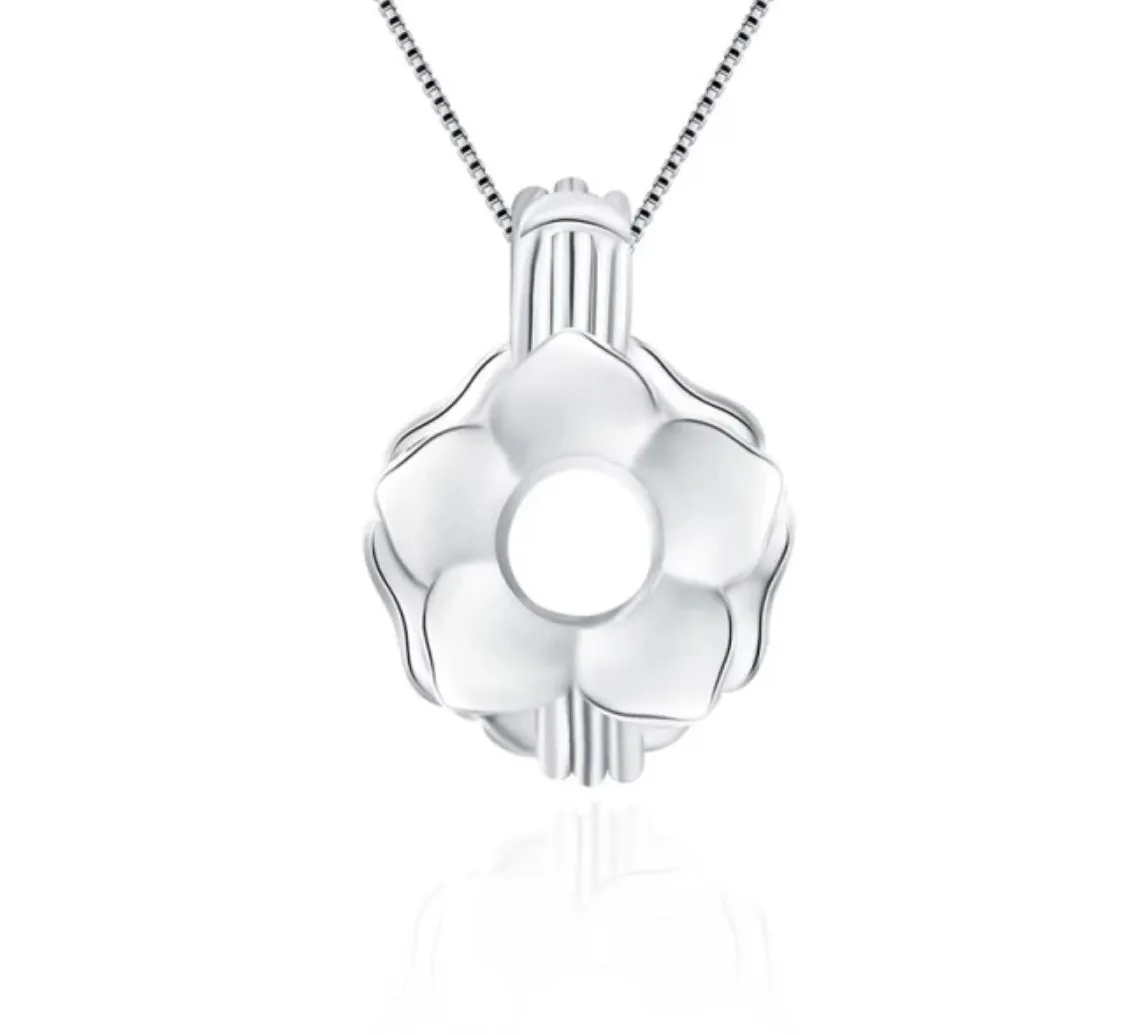 Flower Bloom Sterling Silver Cage Necklace Set