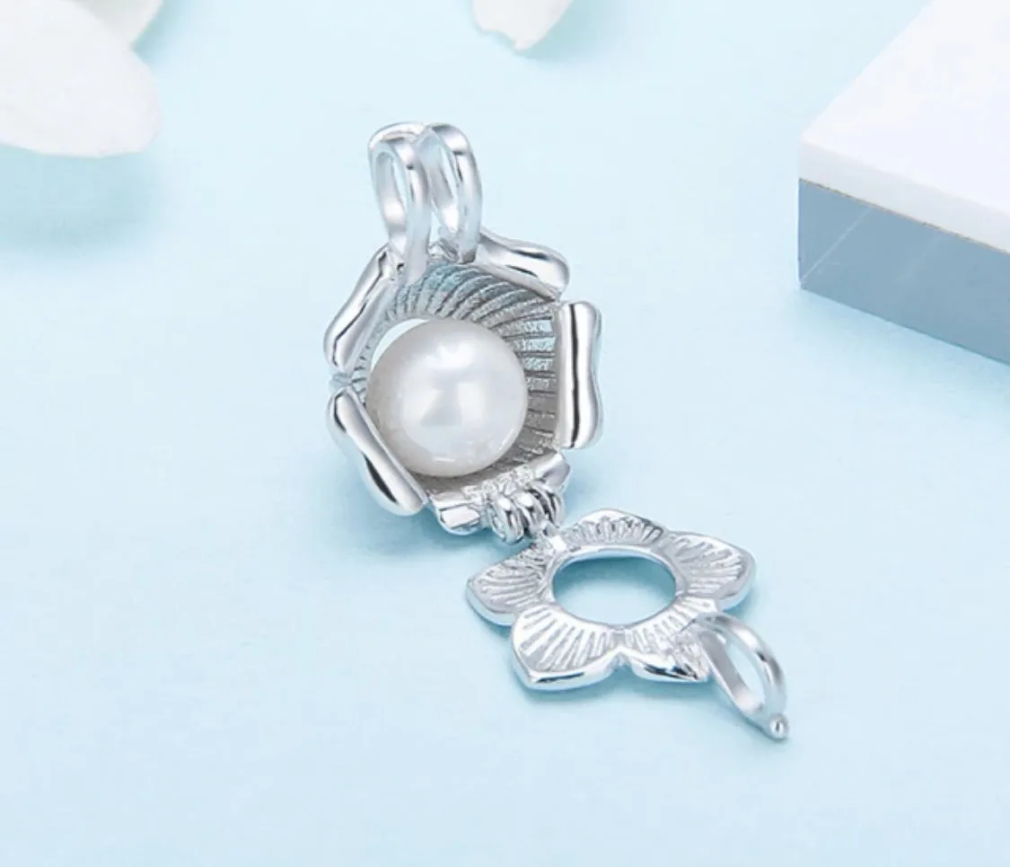 Flower Bloom Sterling Silver Cage Necklace Set