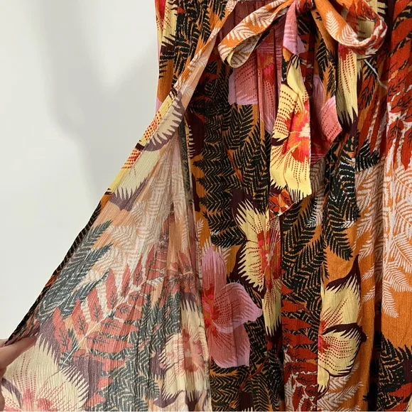 Free People Hot to Trot High Waist Tropical Printed MIDI Skirt With Slit
