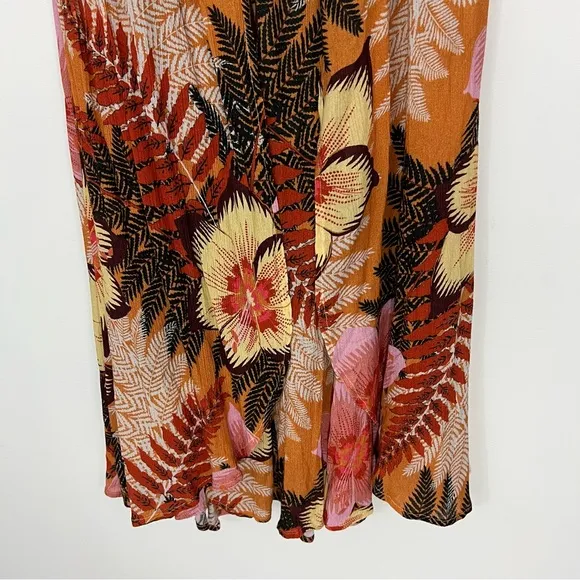 Free People Hot to Trot High Waist Tropical Printed MIDI Skirt With Slit