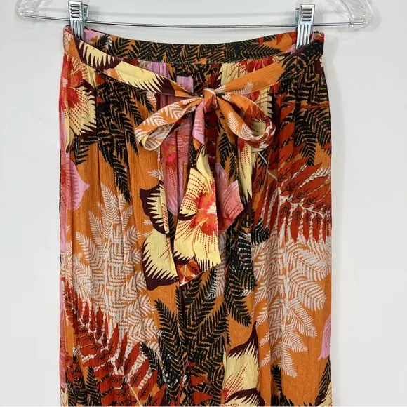 Free People Hot to Trot High Waist Tropical Printed MIDI Skirt With Slit