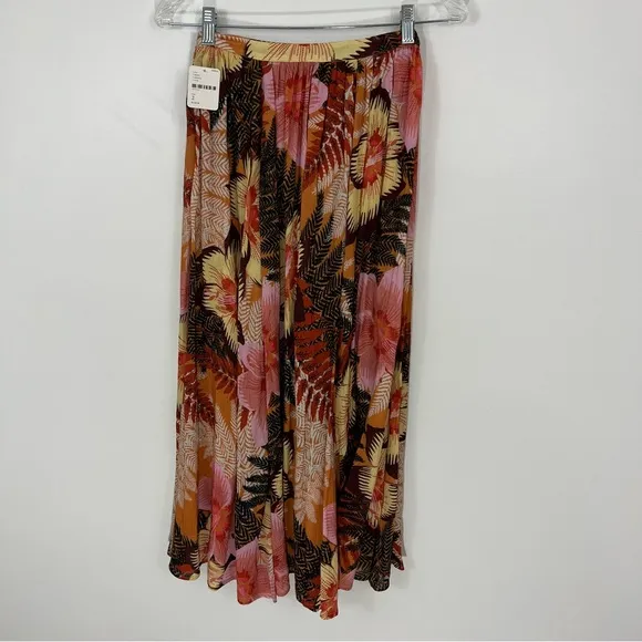 Free People Hot to Trot High Waist Tropical Printed MIDI Skirt With Slit