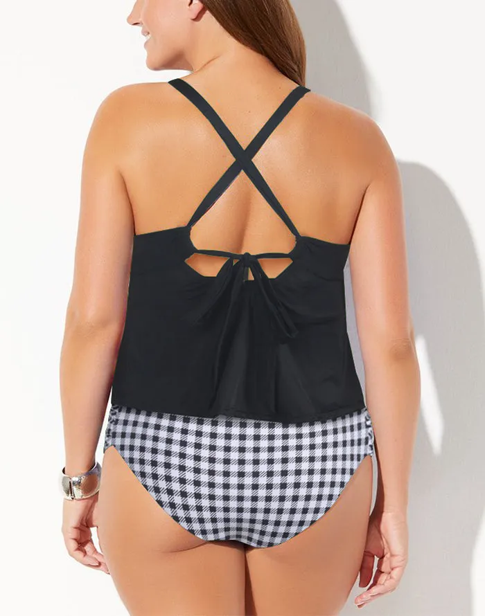 FULLFITALL - Neon Tropical Scarf X-Back Tankini Set