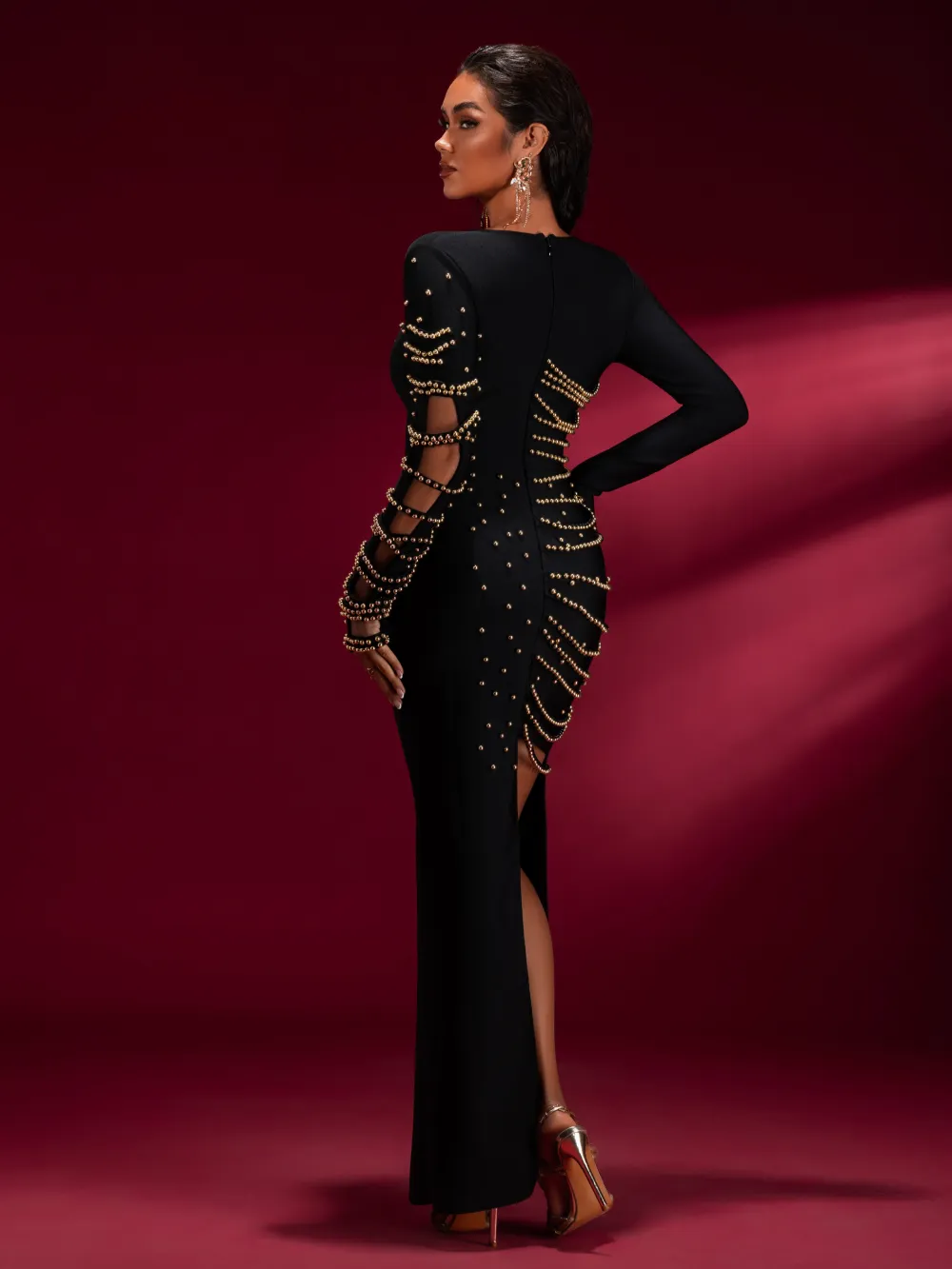 Gold Beadwork Luxury Bandage Maxi Gown