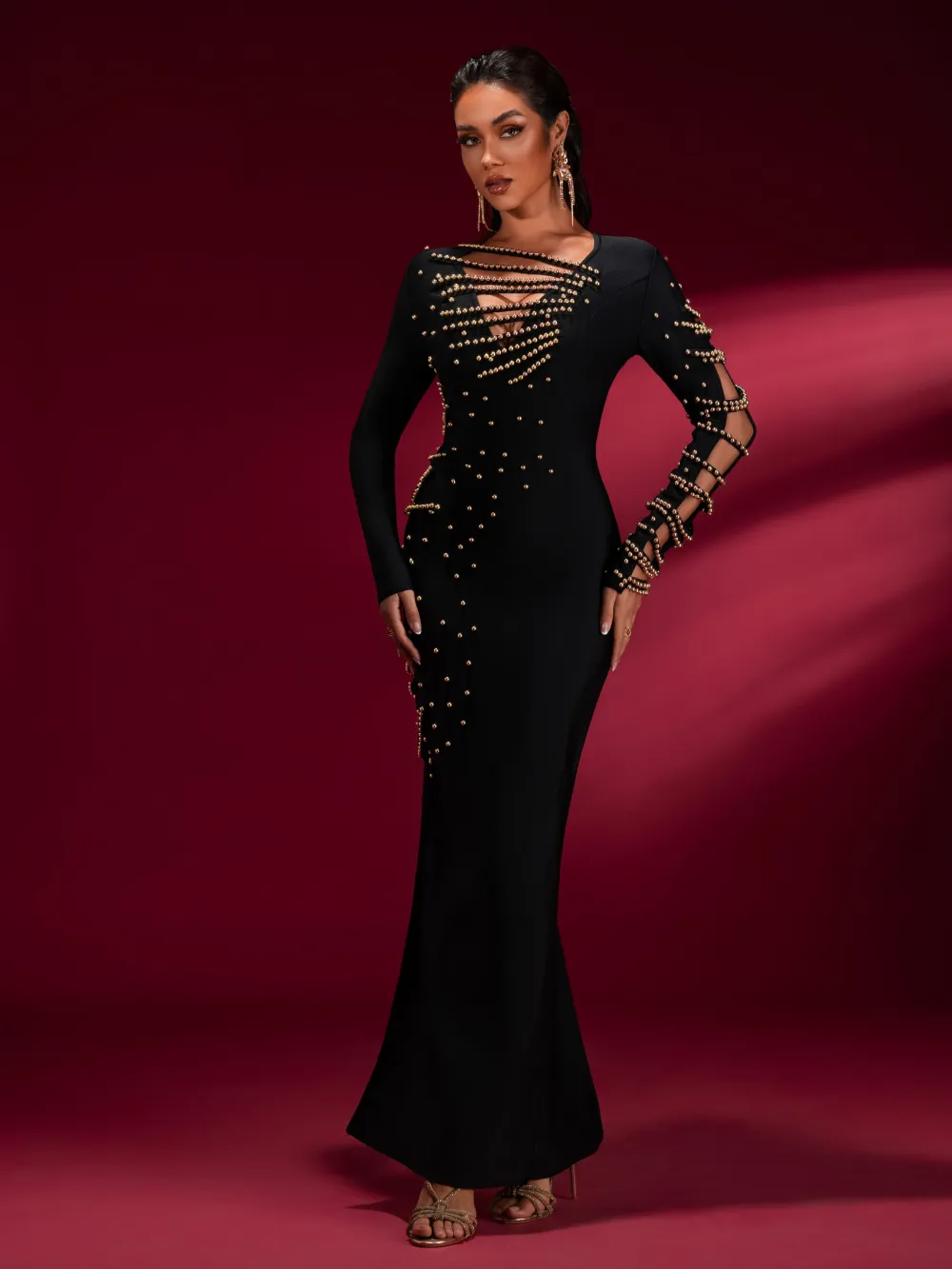 Gold Beadwork Luxury Bandage Maxi Gown