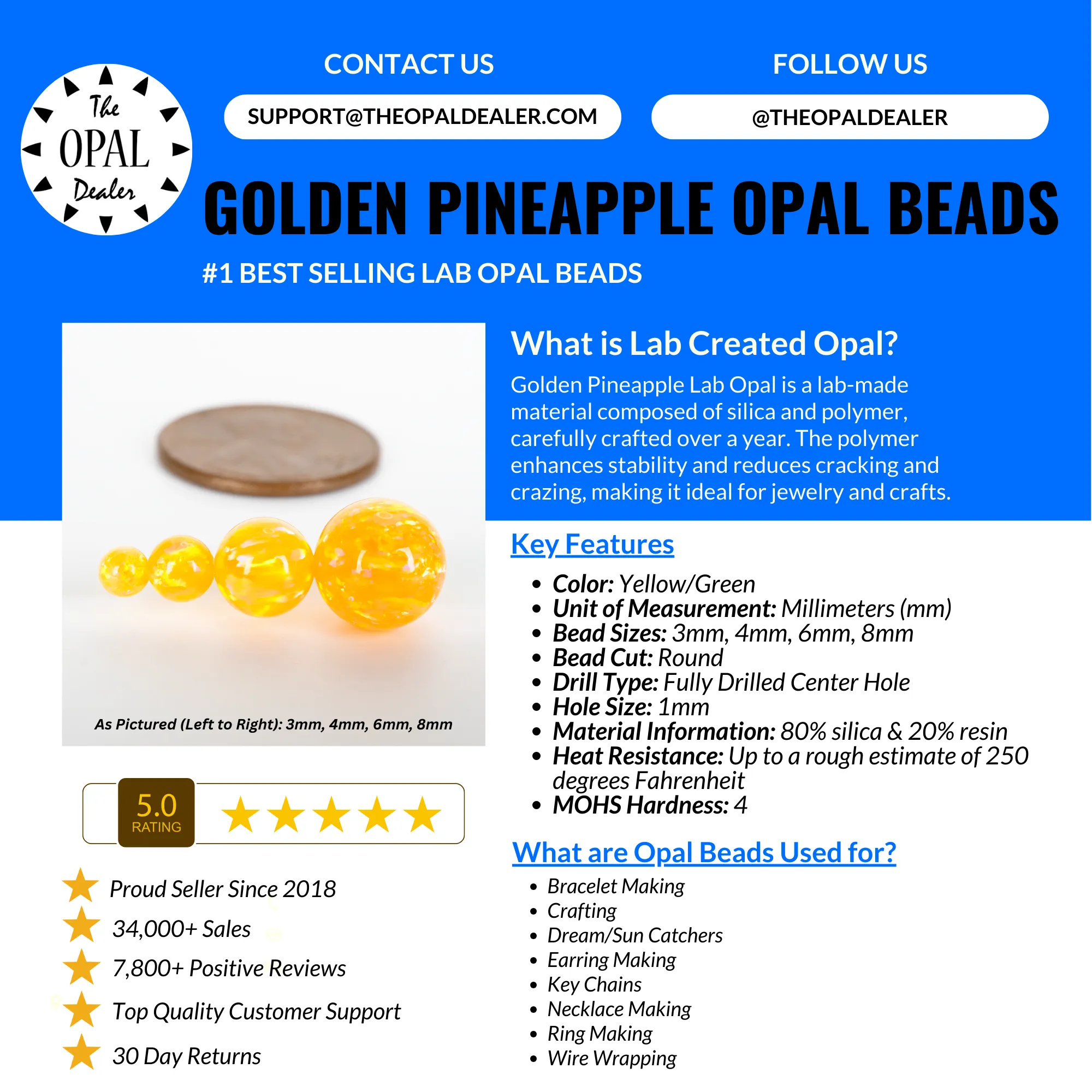 Golden Pineapple Opal Craft Beads