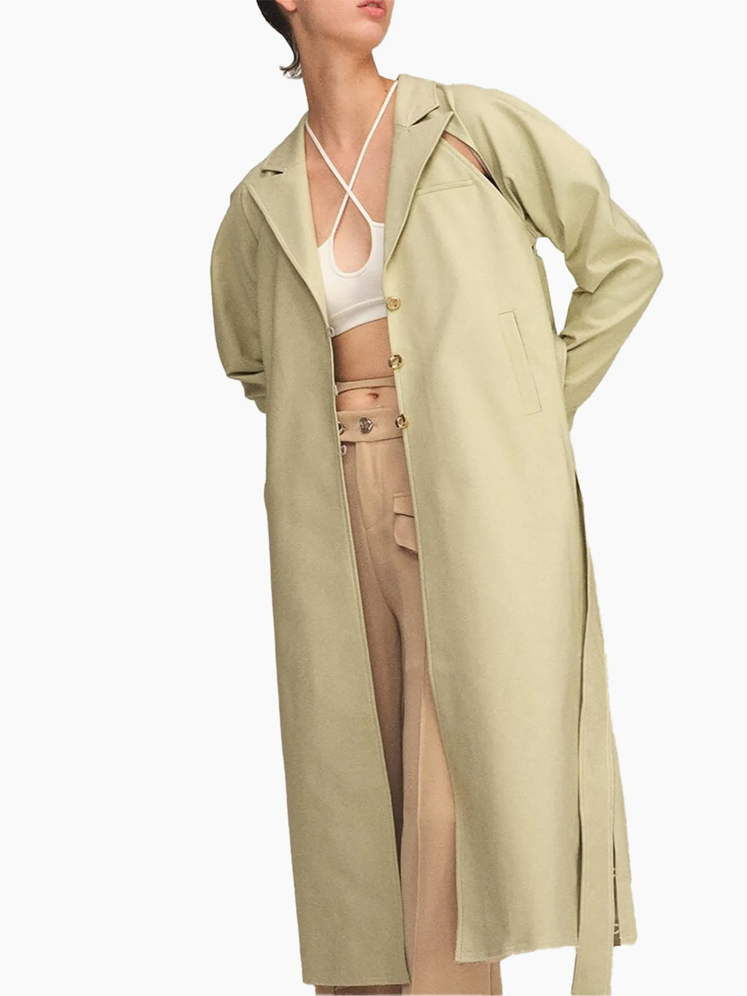 HAN WEN STUDIO Layered-Back Cotton Trench Coat