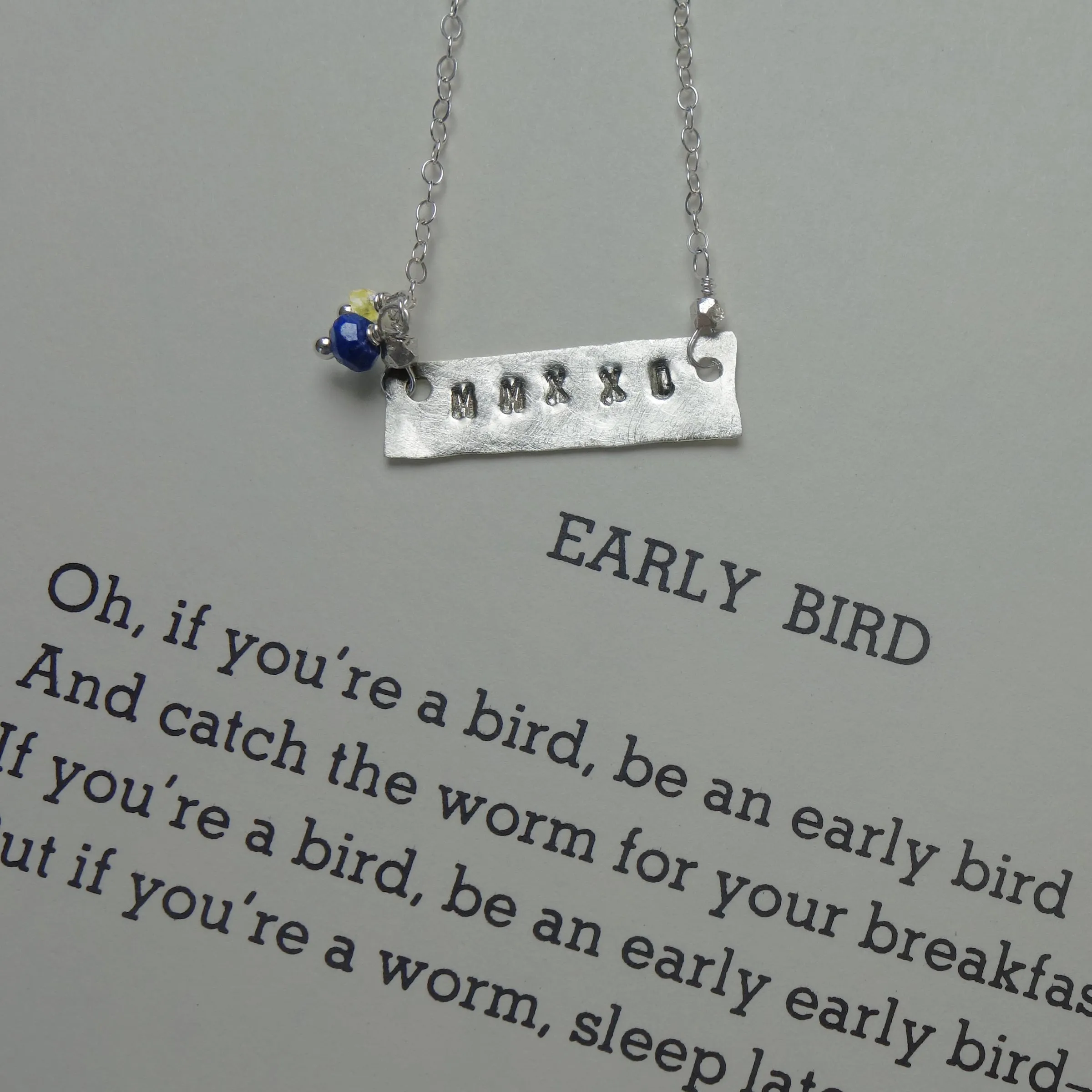 Hand hammered silver with your school colors necklace SMALL block letters