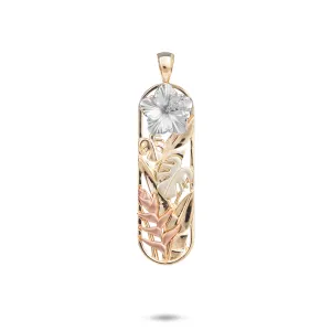 Hawaiian Gardens Hibiscus Pendant in Four Tone Gold with Diamonds - 32mm