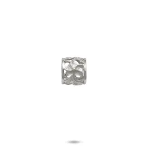 Hawaiian Heirloom Plumeria Barrel Pendant in White Gold - 9mm