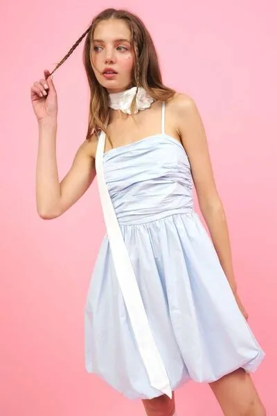 Hazel Blues® |  Mittoshop Ruched Detail Bubble Hem Mini Dress