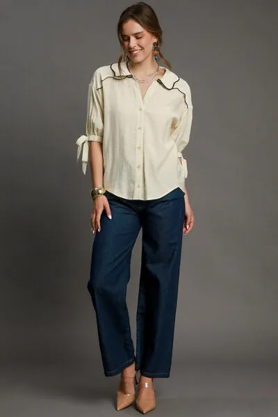 Hazel Blues® | Umgee Embroidered Detail Button Down Shirt