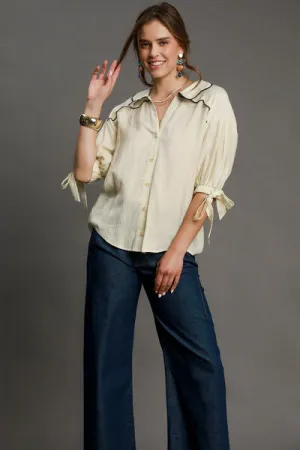 Hazel Blues® | Umgee Embroidered Detail Button Down Shirt