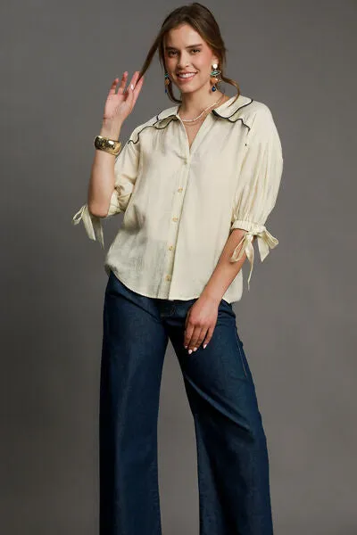 Hazel Blues® | Umgee Embroidered Detail Button Down Shirt