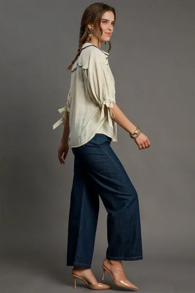 Hazel Blues® | Umgee Embroidered Detail Button Down Shirt