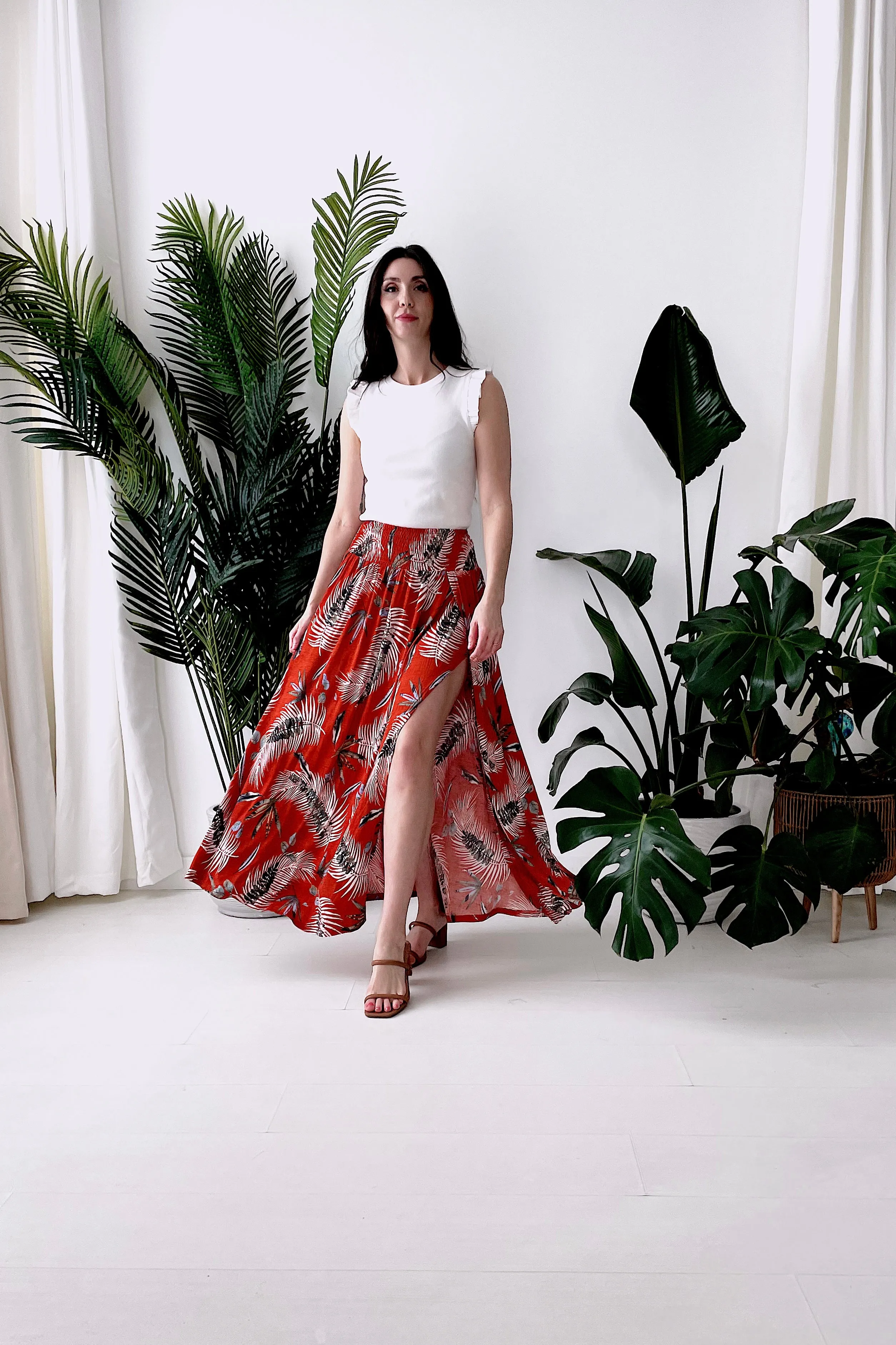 HEAVY TROPICS LEAF MAXI SKIRT IN TIGER