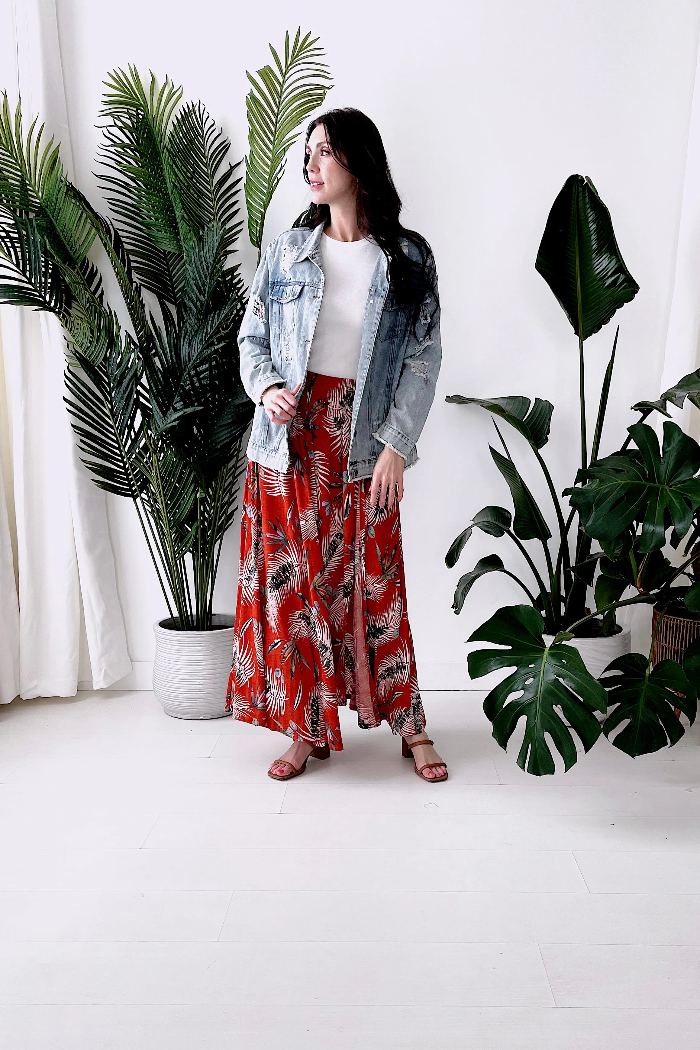 HEAVY TROPICS LEAF MAXI SKIRT IN TIGER