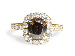 Henri Daussi 1.92ct GIA Certified Fancy Dark Orange Brown Cushion Halo Single Shank Engagement Ring