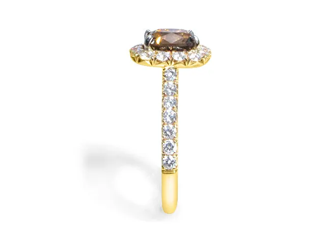 Henri Daussi 1.92ct GIA Certified Fancy Dark Orange Brown Cushion Halo Single Shank Engagement Ring
