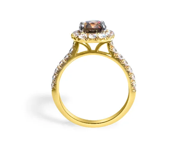 Henri Daussi 1.92ct GIA Certified Fancy Dark Orange Brown Cushion Halo Single Shank Engagement Ring