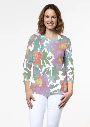Hibiscus Island (19212) ~ Signature 3/4 Sleeve Crew Neck Top