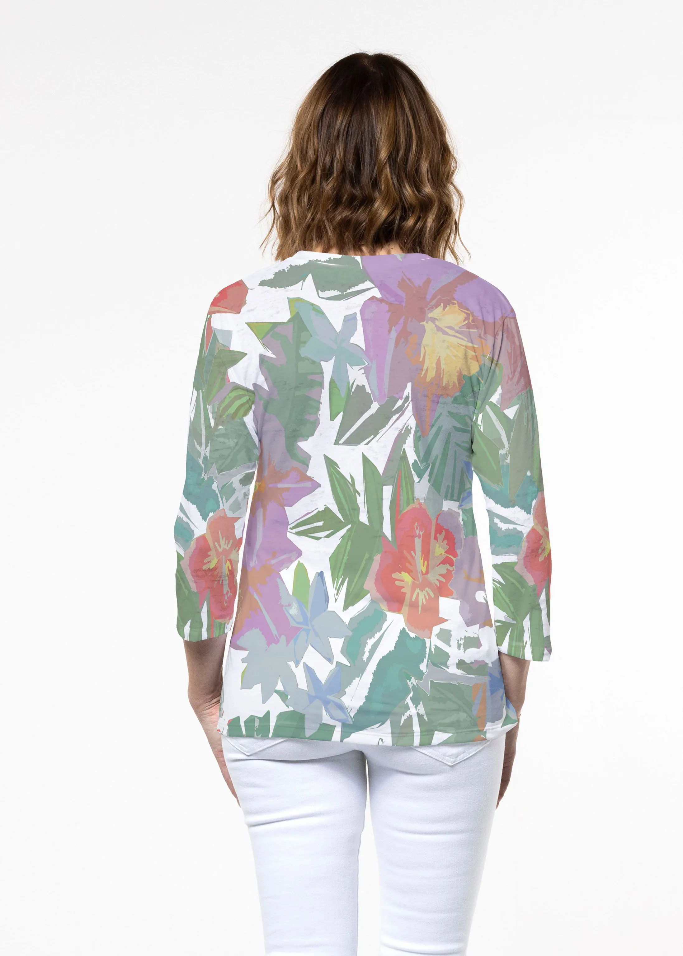 Hibiscus Island (19212) ~ Signature 3/4 Sleeve Crew Neck Top
