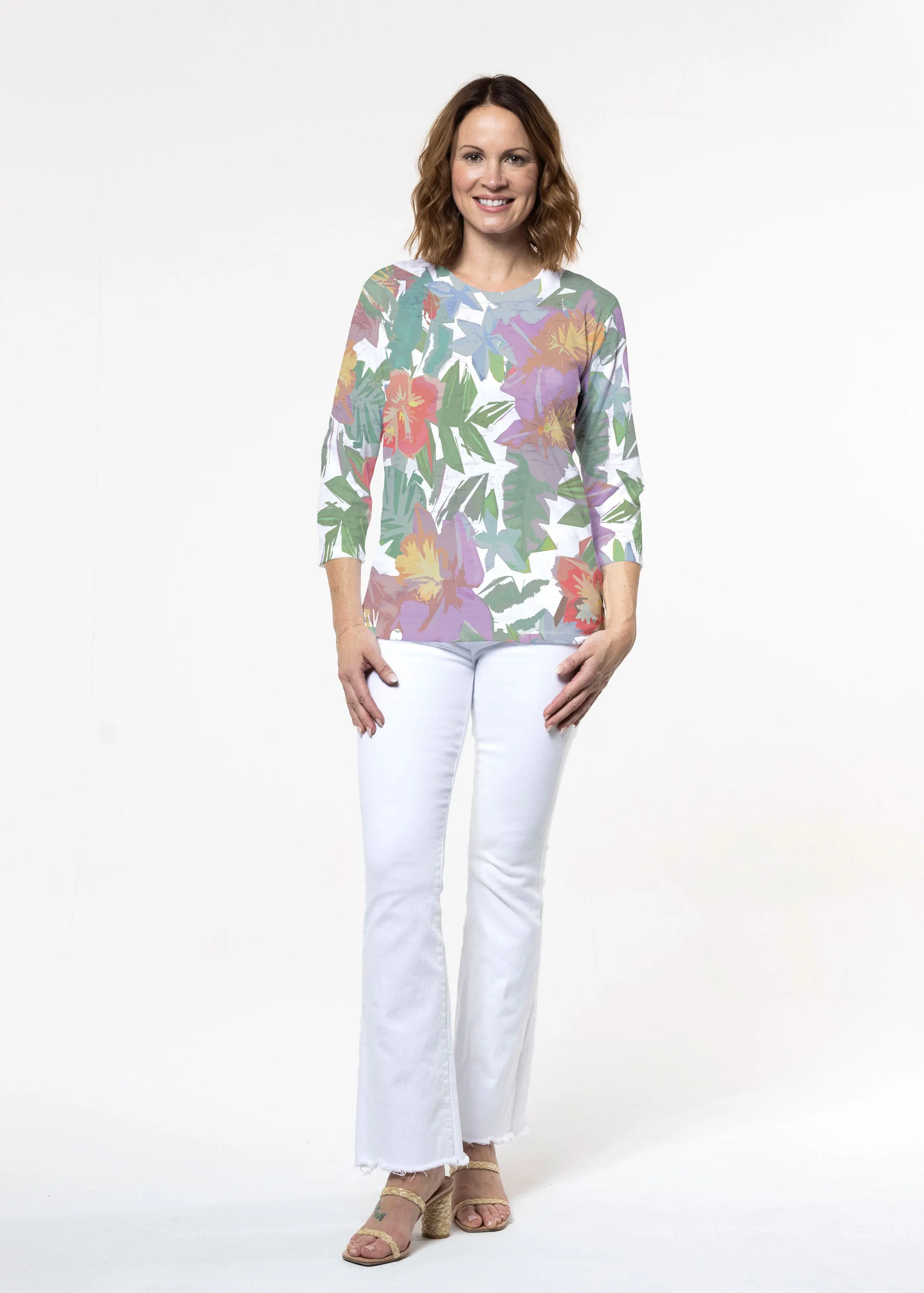 Hibiscus Island (19212) ~ Signature 3/4 Sleeve Crew Neck Top