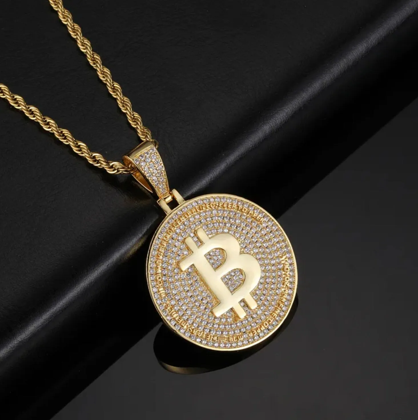 Hip Hop Pendant | Iced Out Pendant | Diamond Bitcoin Pendant | Hip Hop Chain | Bitcoin Pendant | Hip Hop Jewelry | Bitcoin Necklace