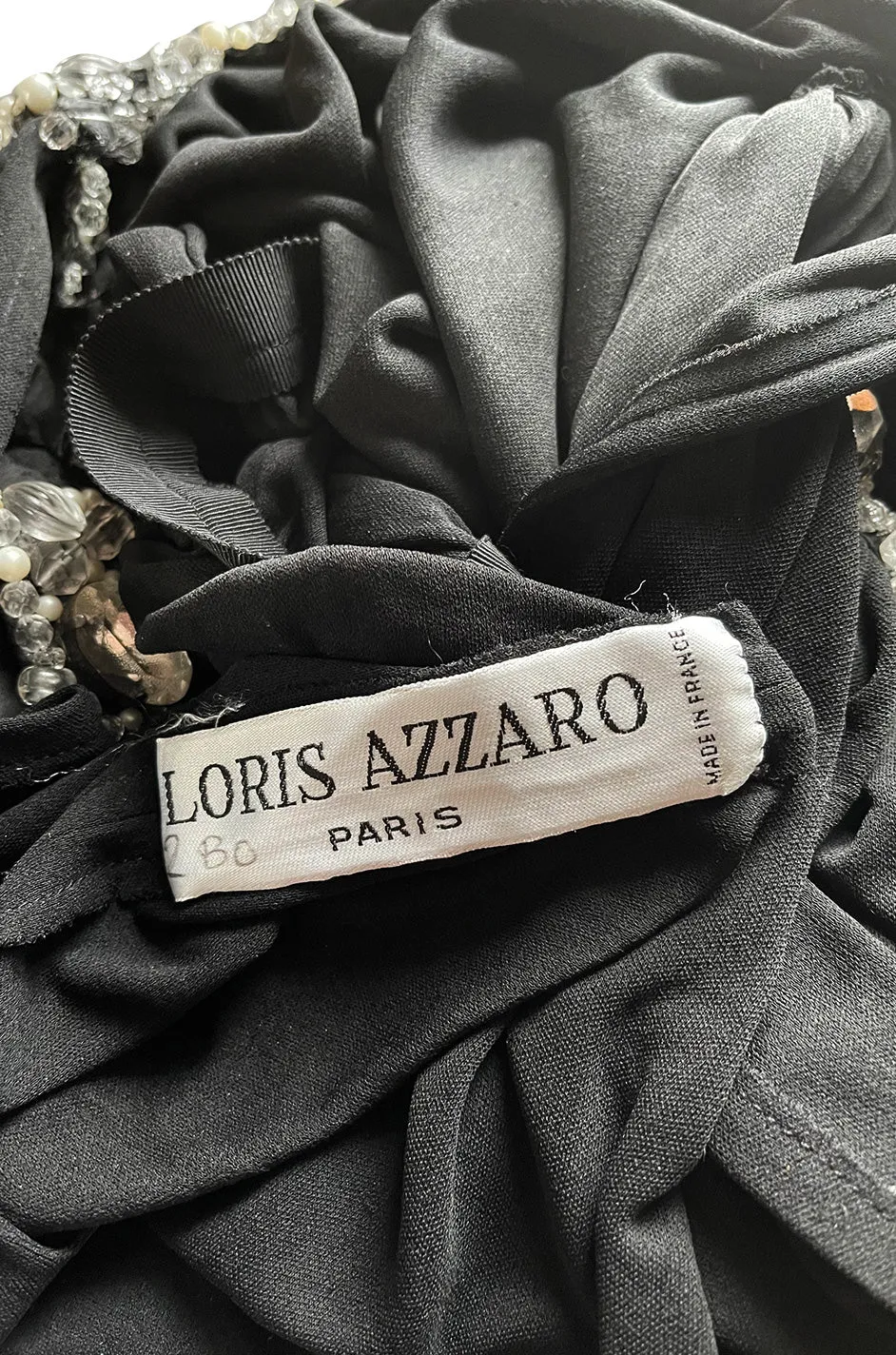 Incredible 1970s Loris Azzaro Black Silk Jersey Dress w Huge Attached Jewel Collar & Jewelled Belt