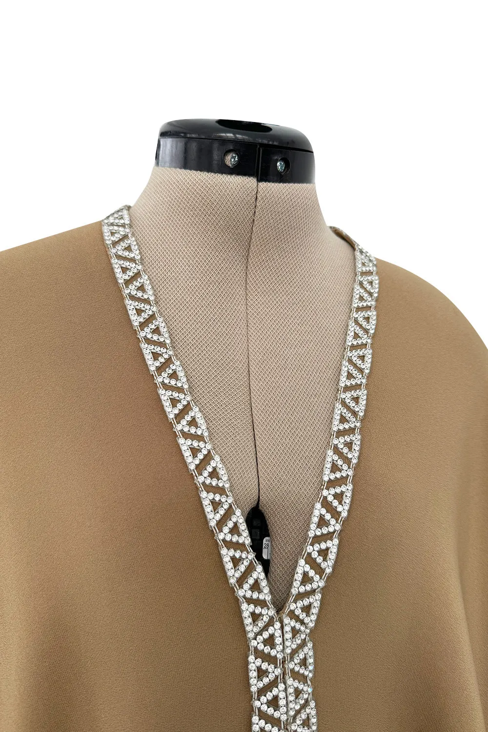 Incredible 1978 Pierre Cardin Haute Couture Soft Taupe Silk Cape Dress w Rhinestone Detailing