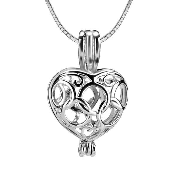 Infinite Love Heart Sterling Silver Cage Necklace Set