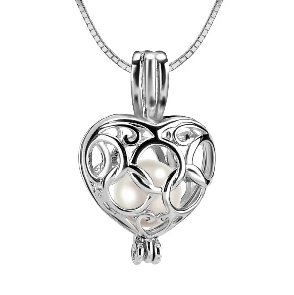 Infinite Love Heart Sterling Silver Cage Necklace Set