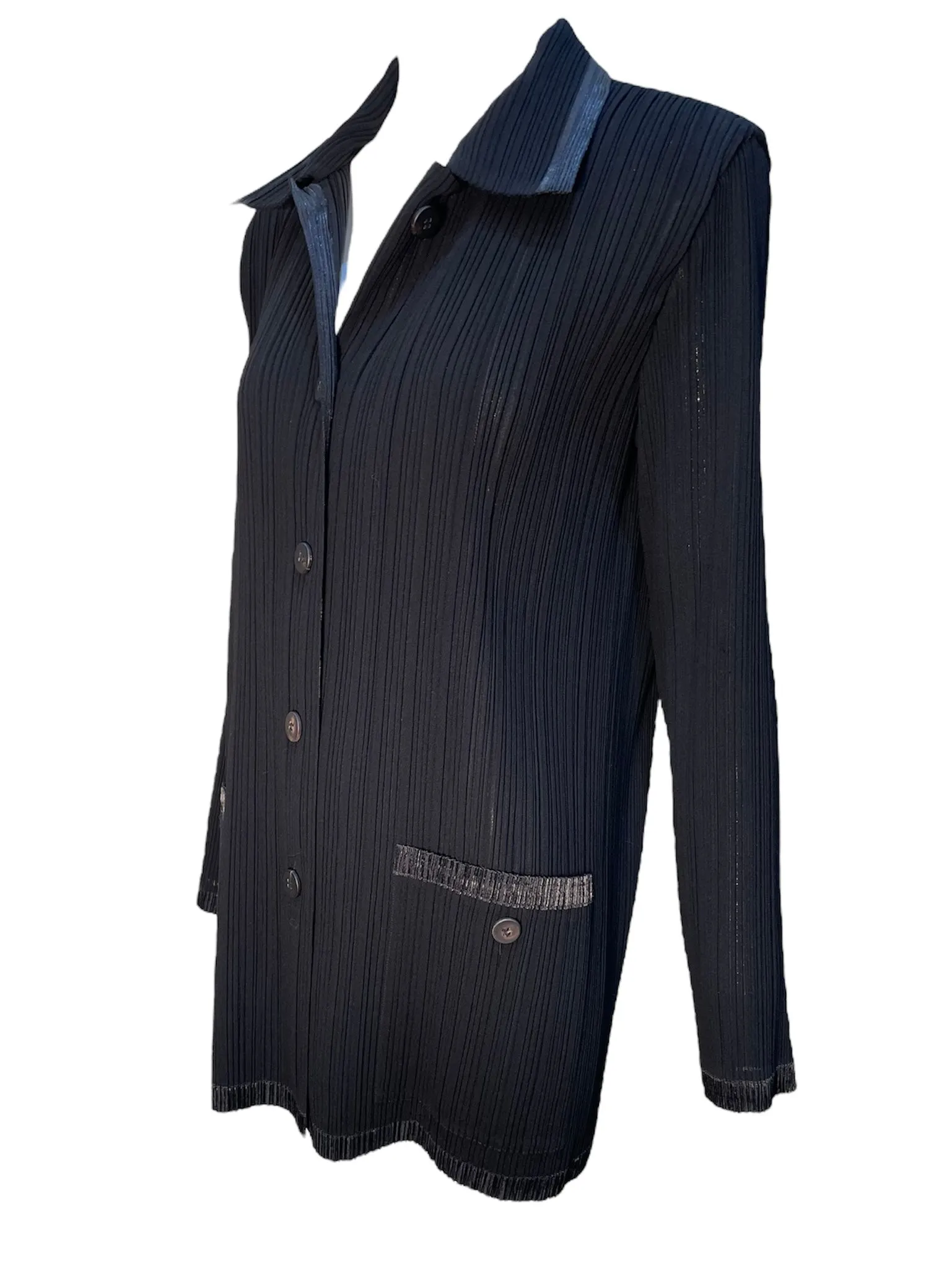 Issey Miyake Y2K Black Plissé Button Up Blouse   Skirt Slinky Ensemble