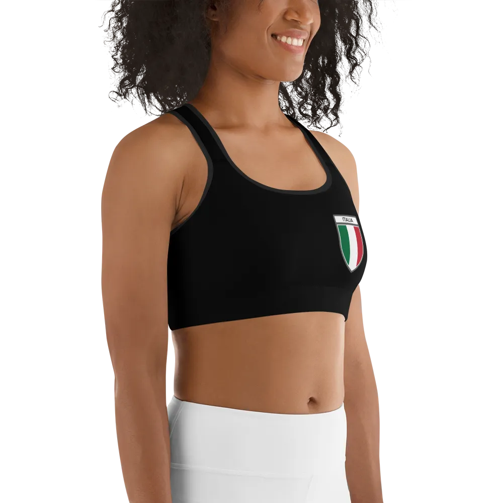 Italia - Italienne - Soutien gorge de Sport noir au blason italien