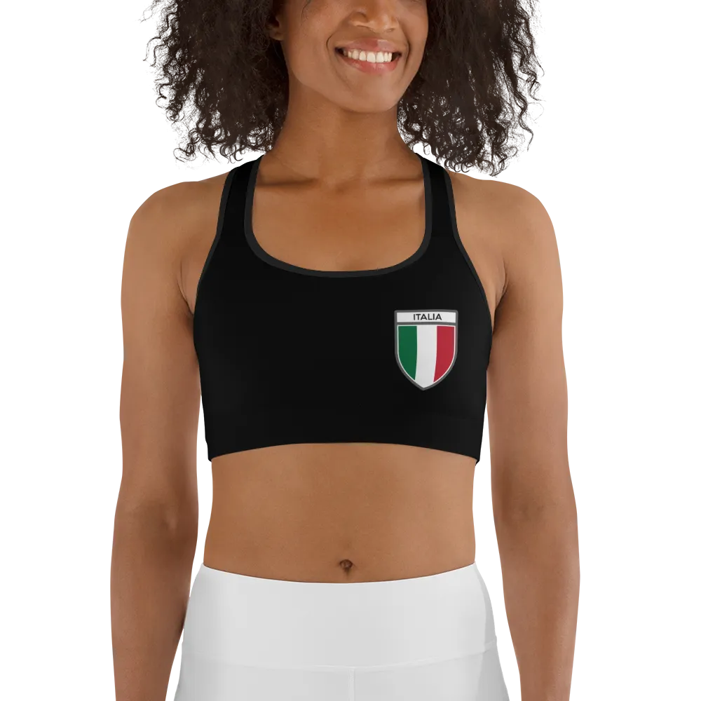 Italia - Italienne - Soutien gorge de Sport noir au blason italien