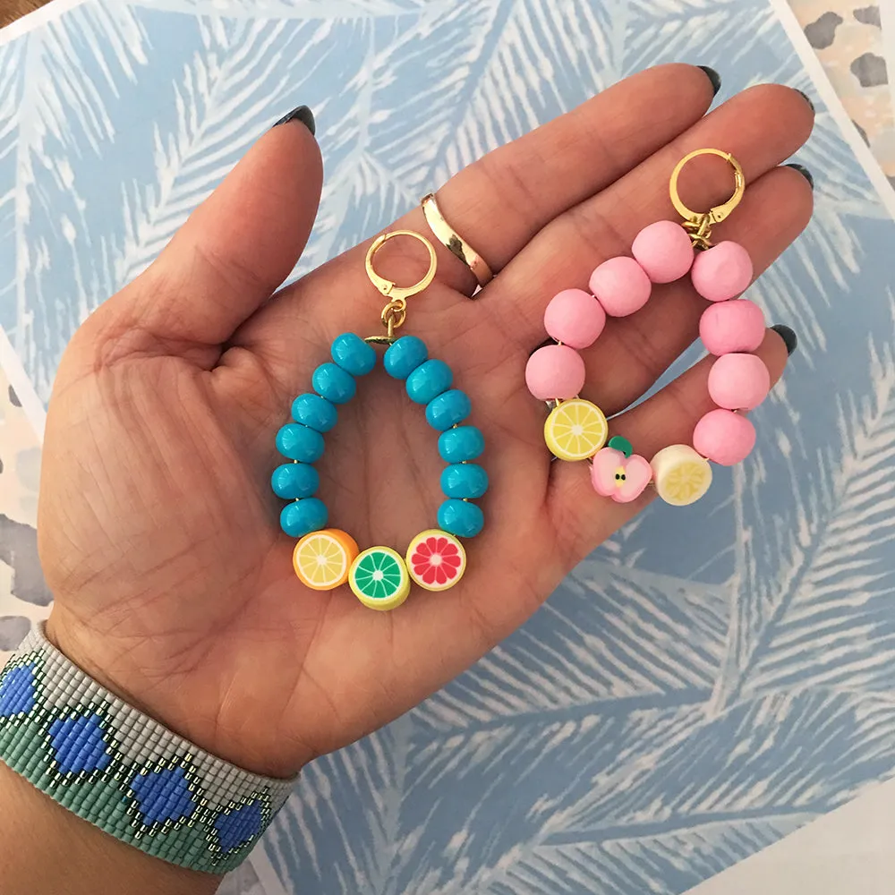 Juicy Blue and Pink Fruit Earrings