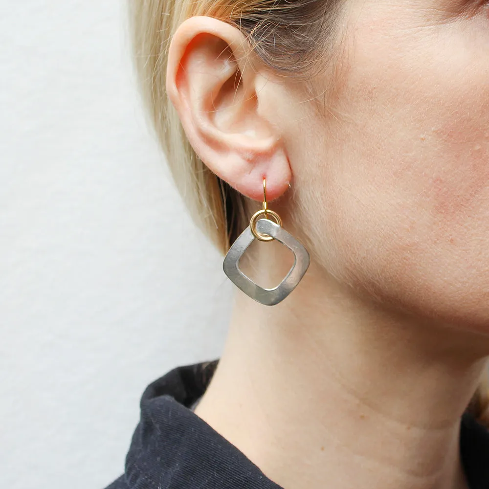 Large Cutout Square with Interlocking Ring Wire Earrings
