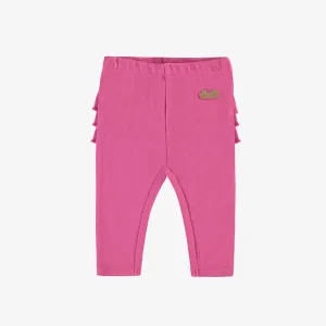 Legging fuchsia à volants en tricot côtelé, naissance || Fuchsia legging with ruffles in ribbed knit, newborn
