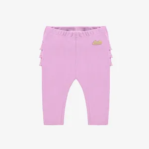 Legging mauve à volants en tricot côtelé biologique, naissance || Purple legging with ruffles in organic ribbed knit, newborn